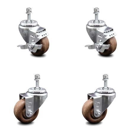 Service Caster 3.5 Inch High Temp Glass Filled Nylon 10mm Threaded Stem Caster Brakes SCC, 2PK SCC-TS20S3514-GFNSHT-M1015-2-TLB-2